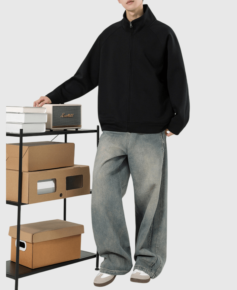 日系基礎立體縫紉 重磅半領長袖衛衣外套 [SBO-1500] 