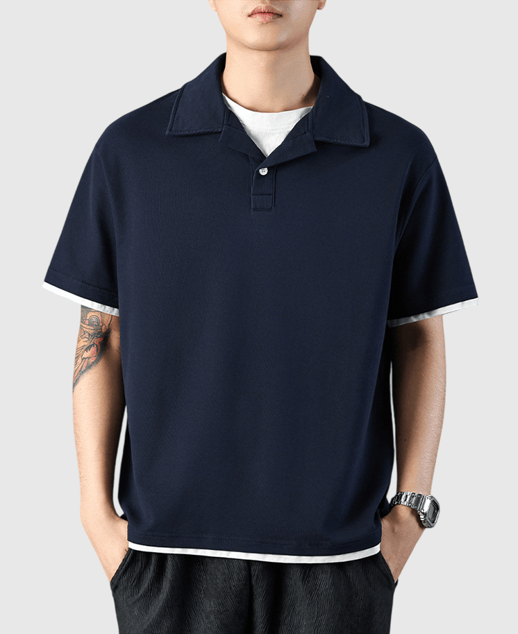 日系層次假兩件式設計 短袖 POLO T-Shirt [SBT-1436]