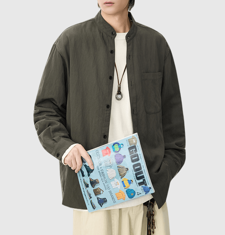 日系基礎微皺紋理 透氣半領長袖恤衫 [SBS-1390]