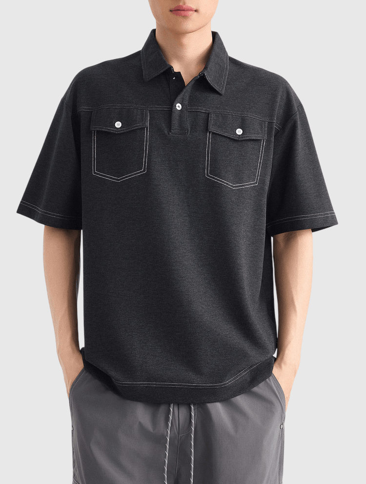 雙前袋撞色縫線設計 短袖 POLO T-Shirt [CBT-1287]