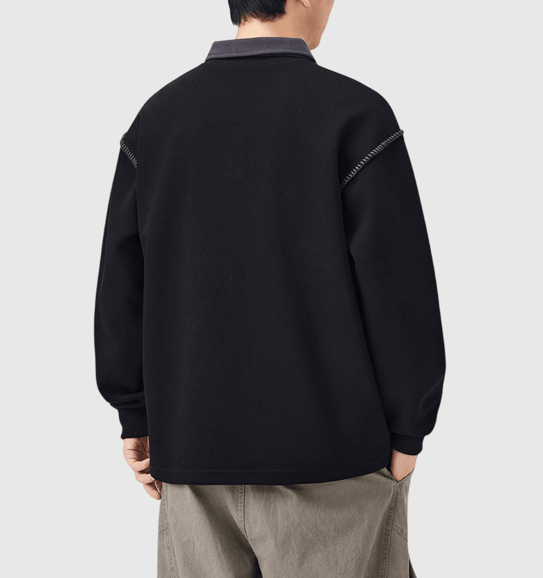 日系領口撞色手袖縫線設計 長袖 POLO T-Shirt [SBT-1469]