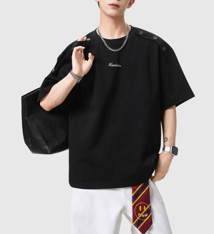 復古肩膊層次鈕扣設計 短袖 T-Shirt [SBT-1539]