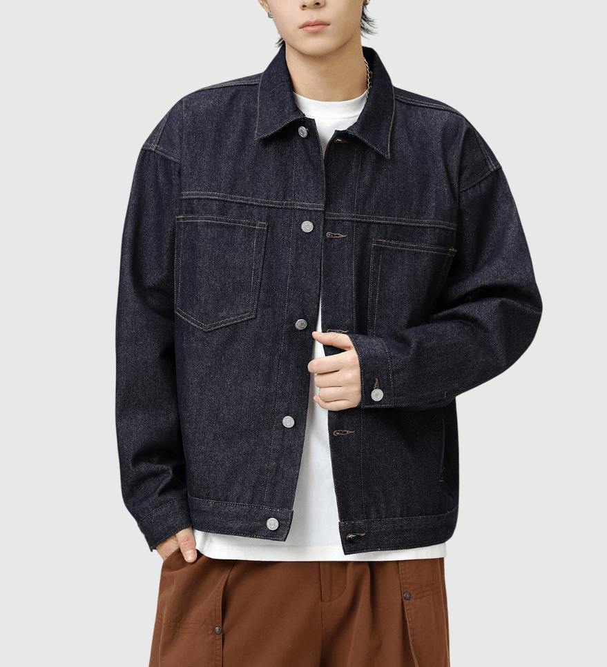 日系基礎雙設計前袋明線 純棉水洗牛仔長袖外套 [SBO-1221]