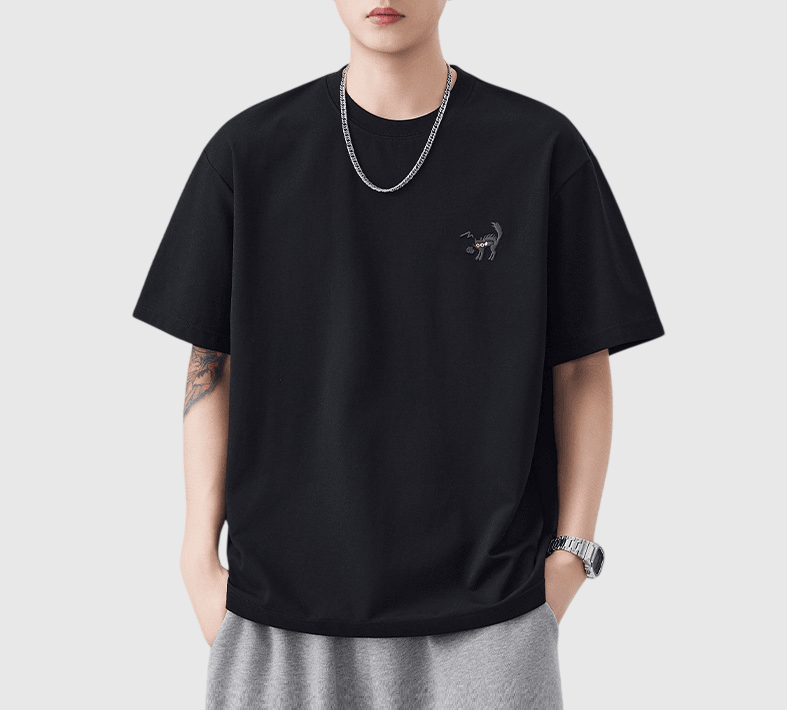 卡通貓仔細圖案刺繡 短袖 T-Shirt [SBT-1506]