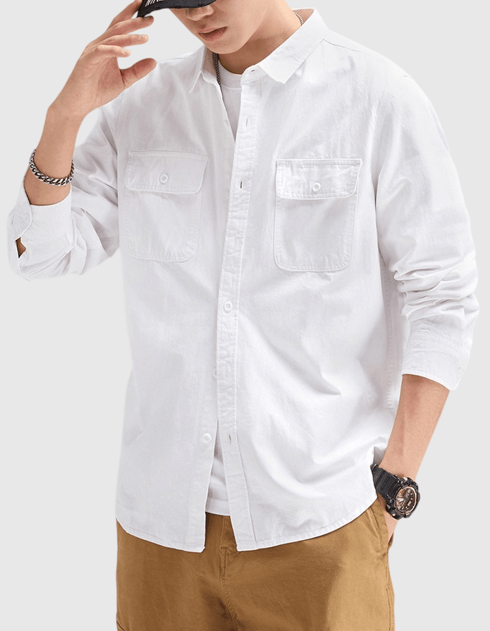 日系經典雙前袋鈕扣工裝 純棉長袖恤衫 [SBS-1074]