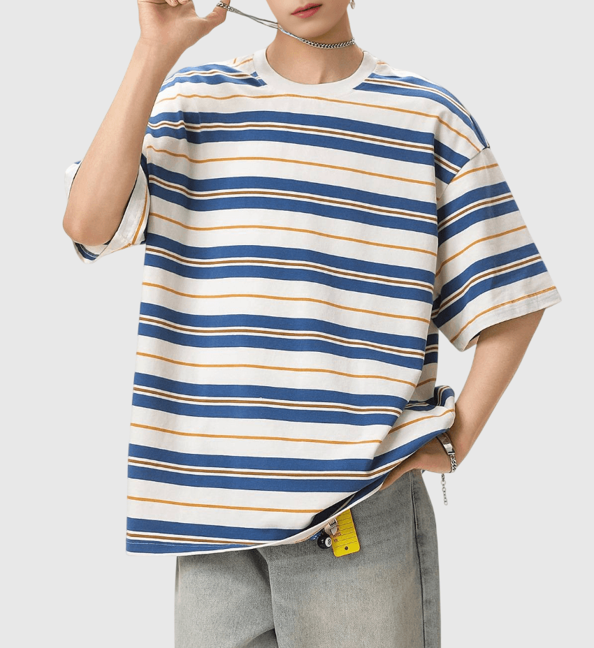 對比色系層次撞色橫間條紋 短袖 T-Shirt [SBT-1502]