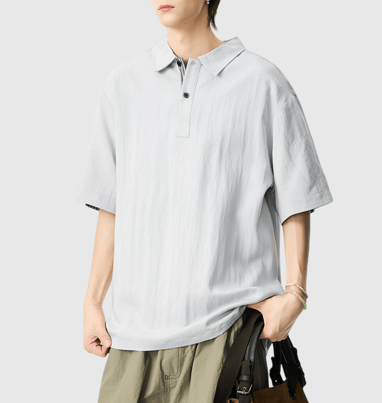 日系手袖條紋紋理縫紉設計 垂感透氣短袖 POLO T-Shirt [SBT-1536]