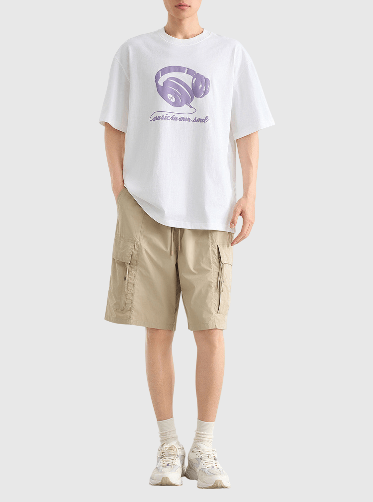 頭戴耳機圖案印燙設計 純棉短袖 T-Shirt [CBT-1285]