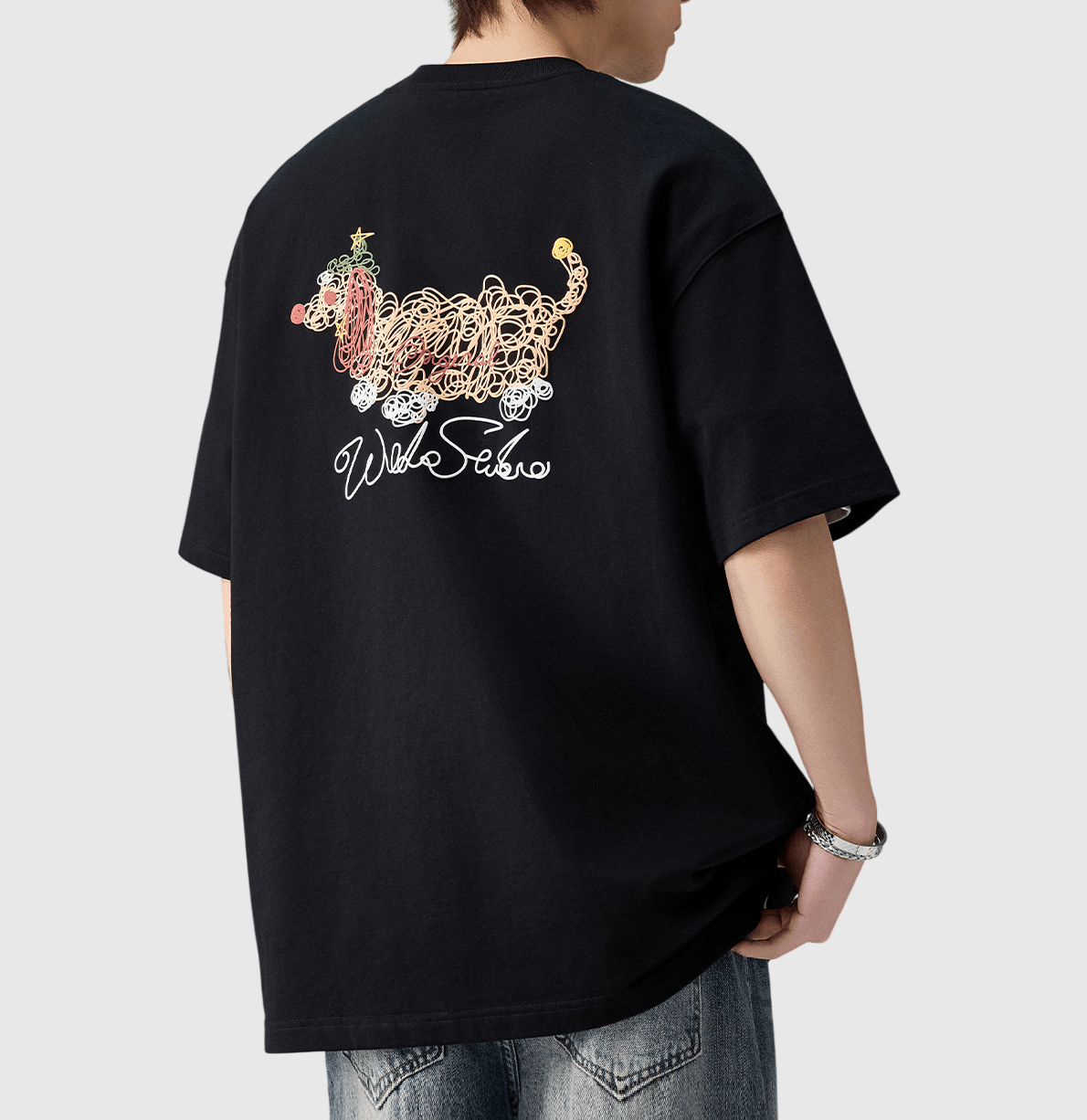 日系亂線狗仔圖案立體印燙設計 純棉短袖 T-Shirt [SBT-1558]