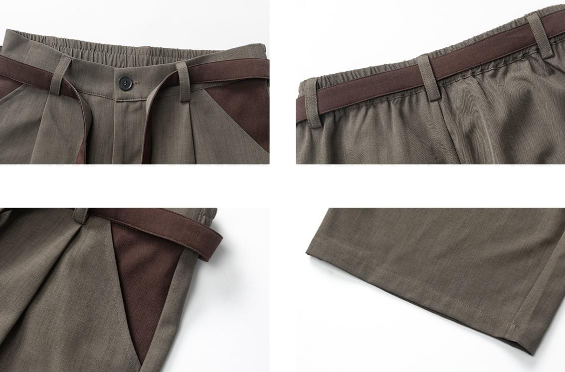 日系雙面色系腰帶設計  透氣垂感七分短褲 [SBST-1165]