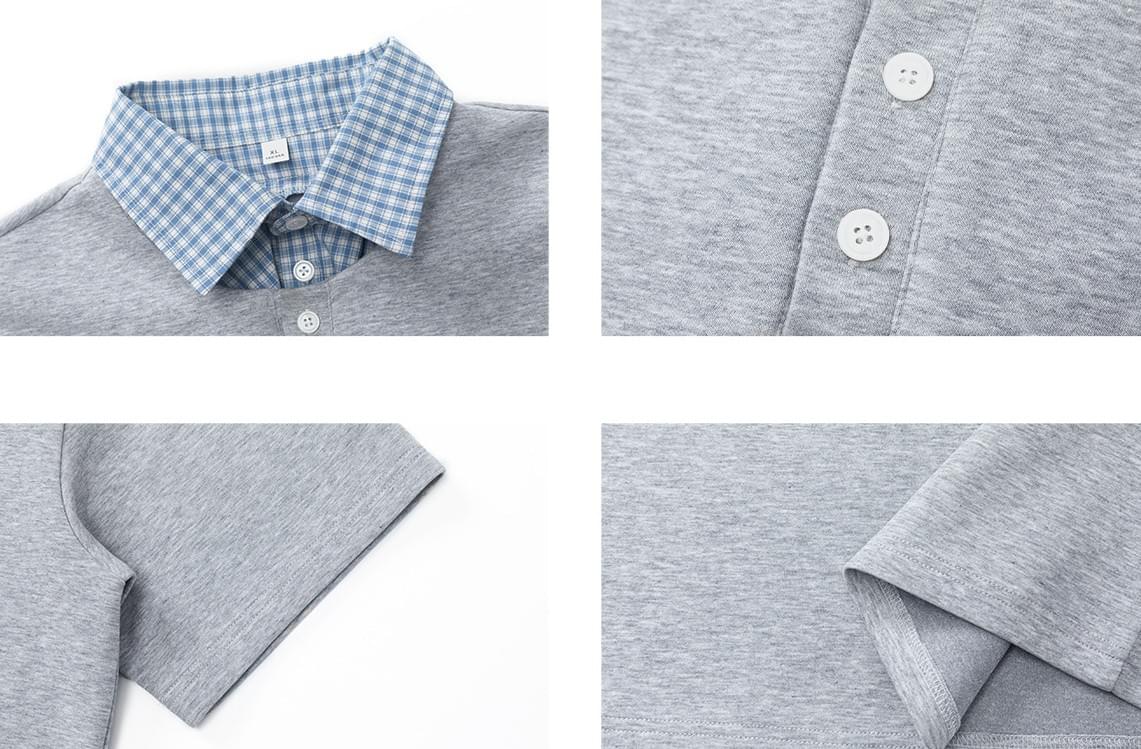 假兩件式半開襟鈕扣設計 短袖 POLO T-Shirt [SBT-1561]