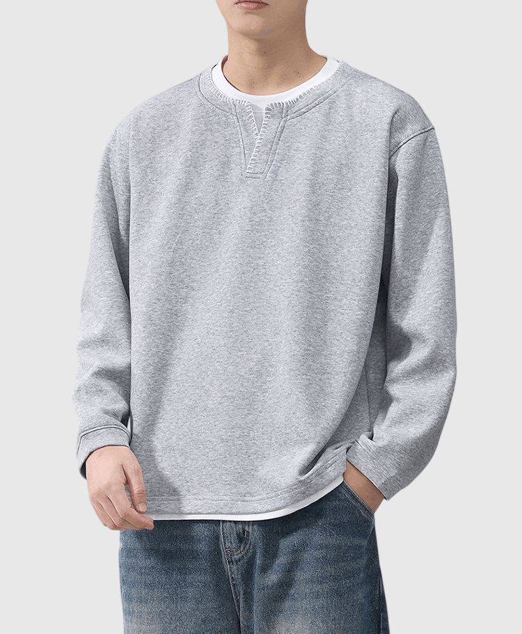 日系領口撞色手工縫線設計 假兩件式短袖 T-Shirt [SBH-1363]