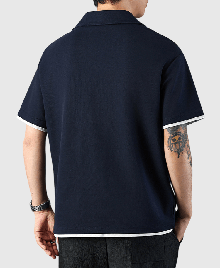 日系層次假兩件式設計 短袖 POLO T-Shirt [SBT-1436]