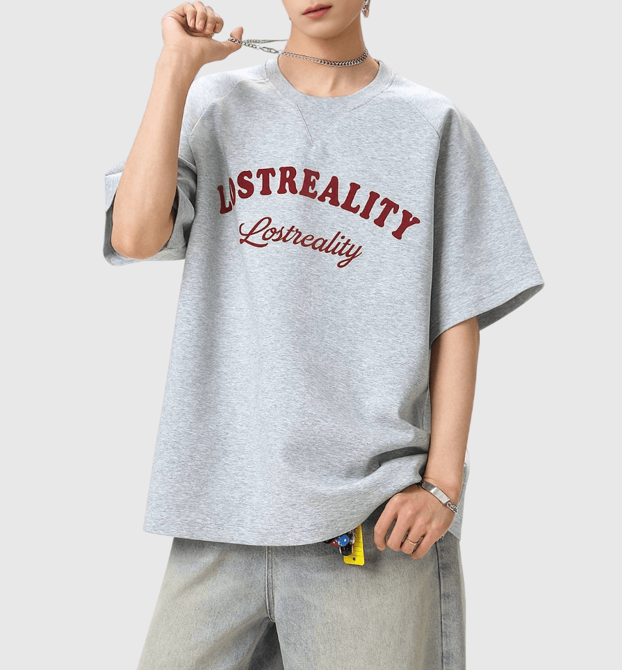 復古撞色植絨文字圖案印燙 純棉短袖 T-Shirt [SBT-1479]