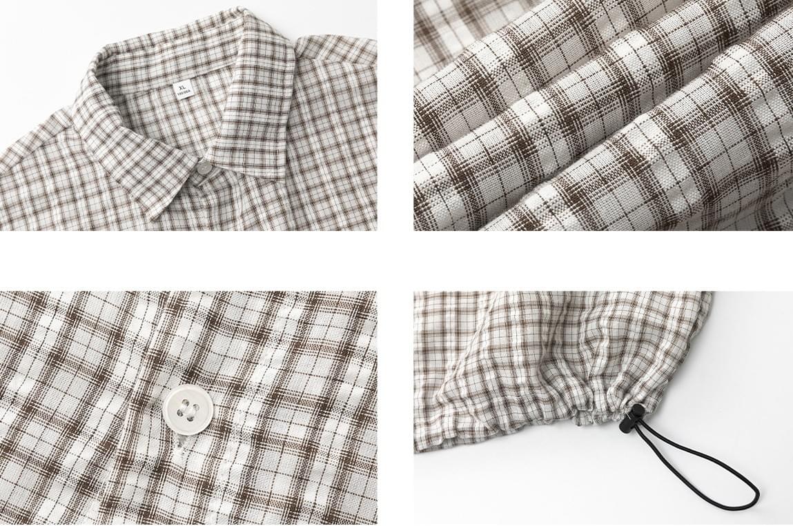 日系基礎細格仔皺褶紋理工藝 透氣短袖恤衫 [SBS-1394]