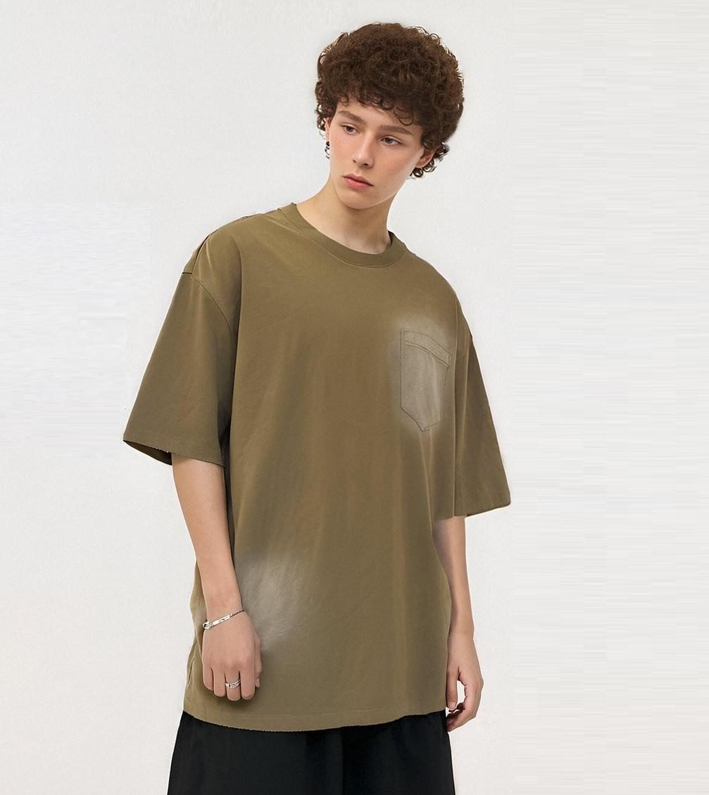 復古洗水噴色前袋 純棉短袖 T-Shirt [CBT-1113]