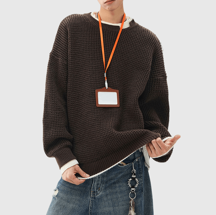 層次兩件式撞色設計 圓領針織冷衫 [CBK-1034]