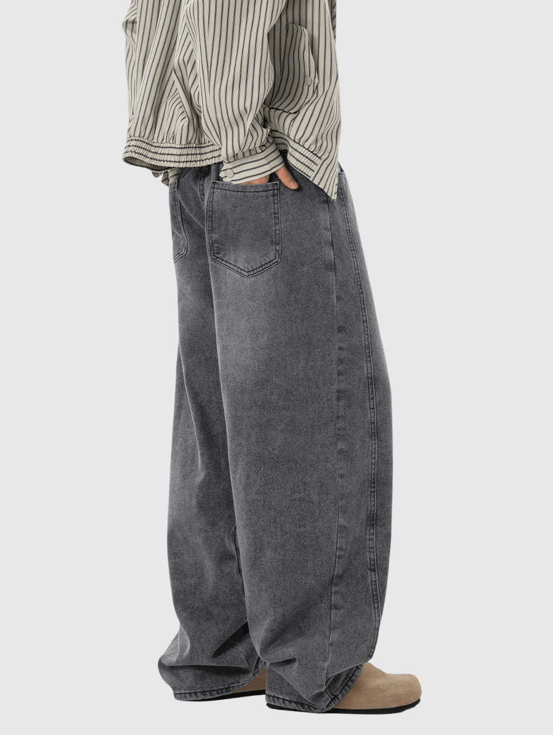 復古洗水立體縫線設計 闊腳牛仔直筒錐形長褲 [SBP-1189]