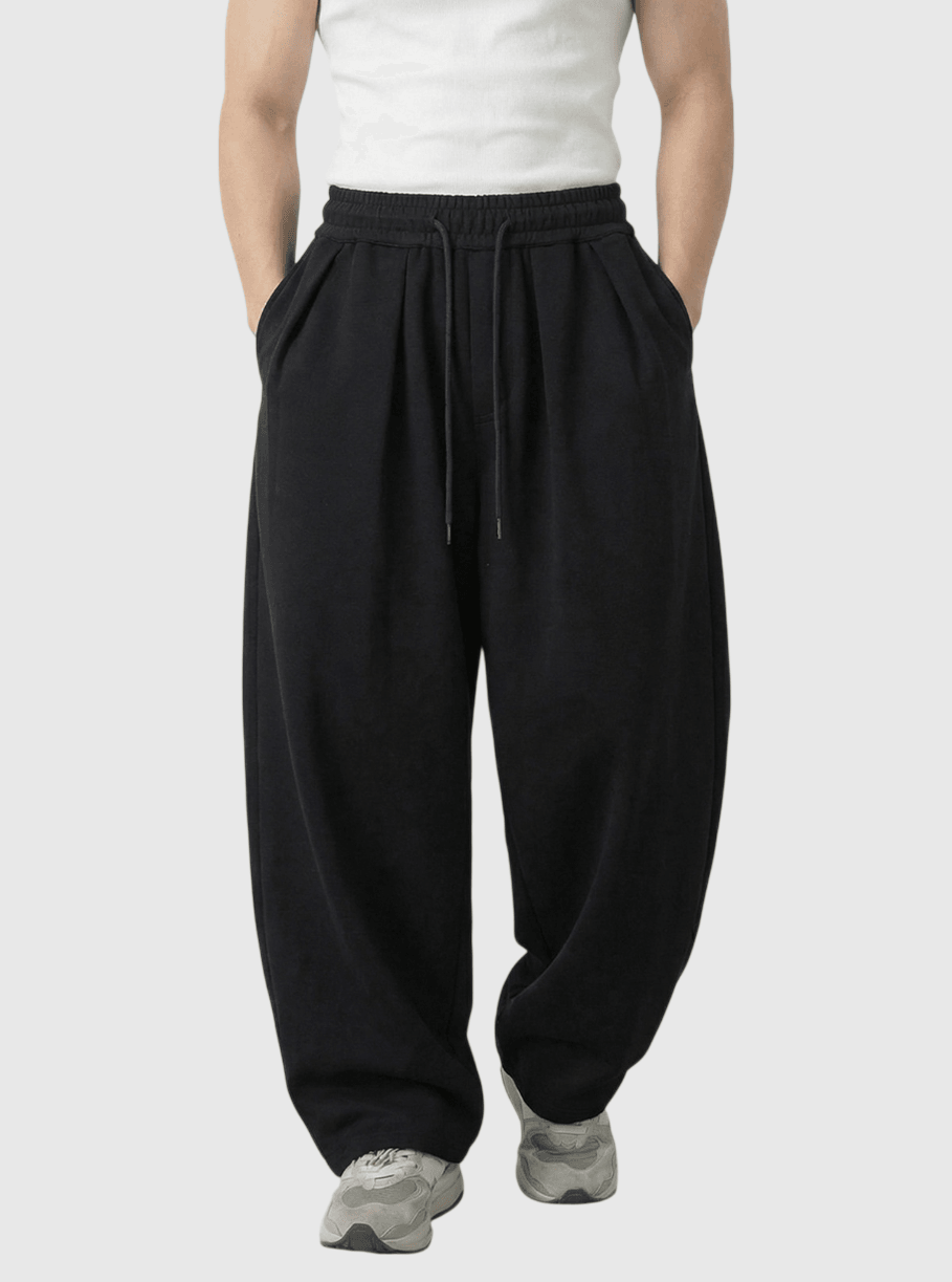 日系雙縫紉褶皺設計 BAGGY 錐形棉衛長褲 [SBP-1199]