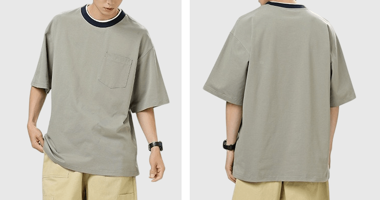 日系領口層次撞色設計 短袖 T-Shirt [SBT-1575]