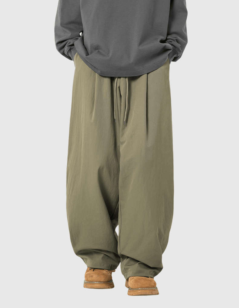 日系基礎後褶皺折疊 闊腳直筒錐形長褲 [SBP-1078]