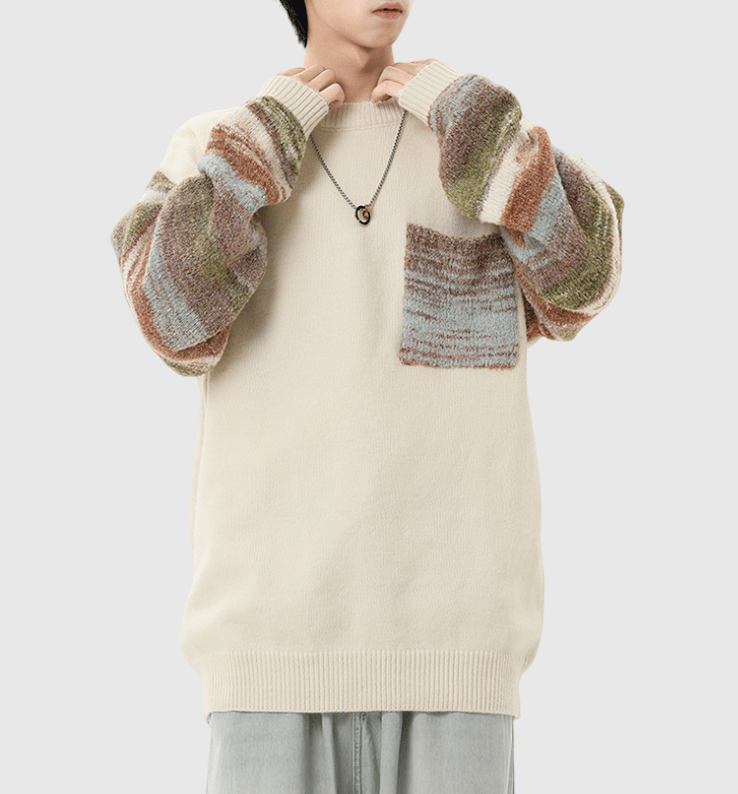 色系撞多色織布設計 圓領針織冷衫 [CBK-1040]