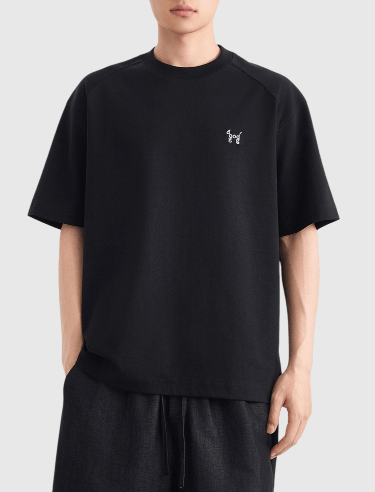 狗仔撞色文字圖案刺繡設計 短袖 T-Shirt [CBT-1575]
