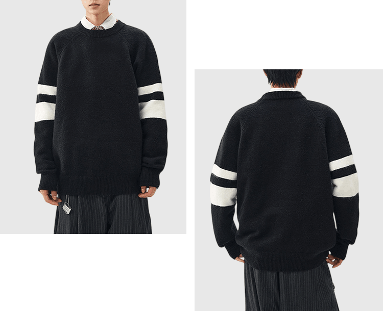 手袖層次撞色針織設計 圓領針織冷衫 [CBK-1038]