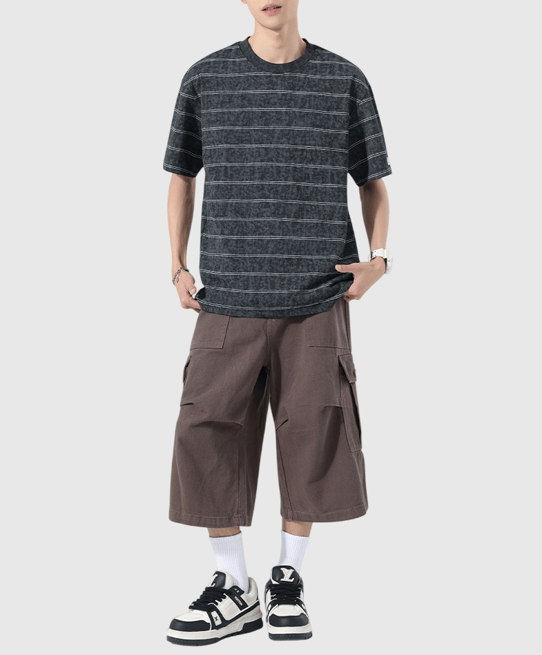 復古紮染橫間條紋設計 短袖 T-Shirt [SBT-1548]