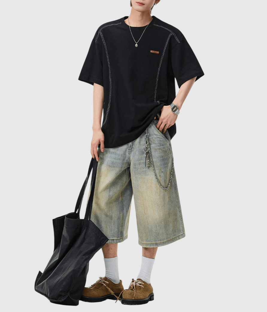 立體分割撞色縫線設計 純棉短袖 T-Shirt [SBT-1478]