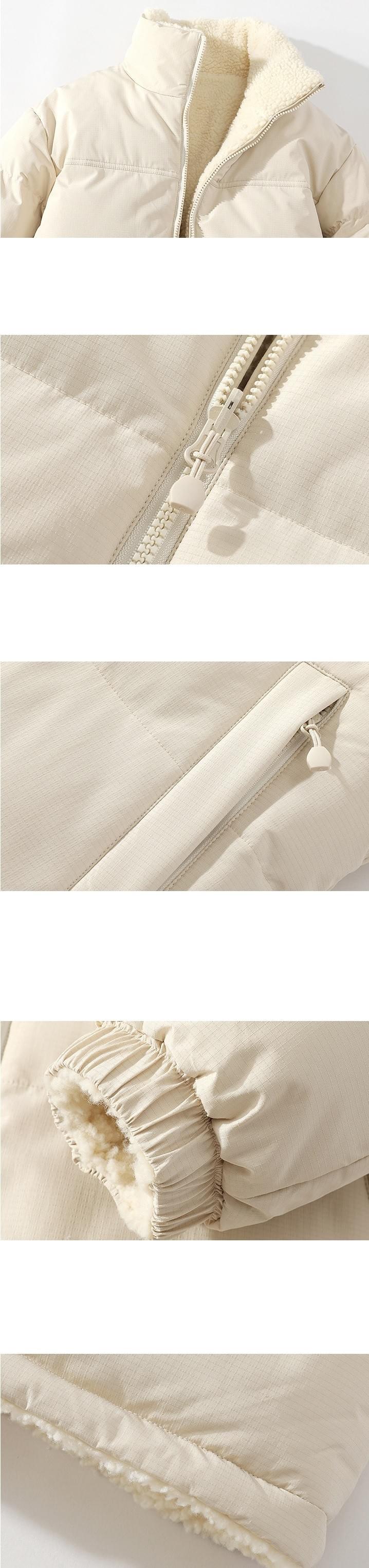 日系拉鍵前袋色系撞色 雙面穿著絨毛粒拼風褸夾棉外套 [SBO-1492]