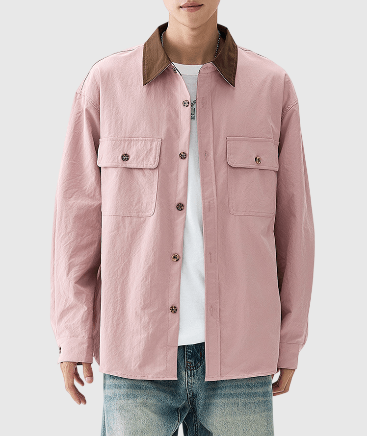 雙前袋領口撞色縫接 工裝外套 [CBJ-1070]
