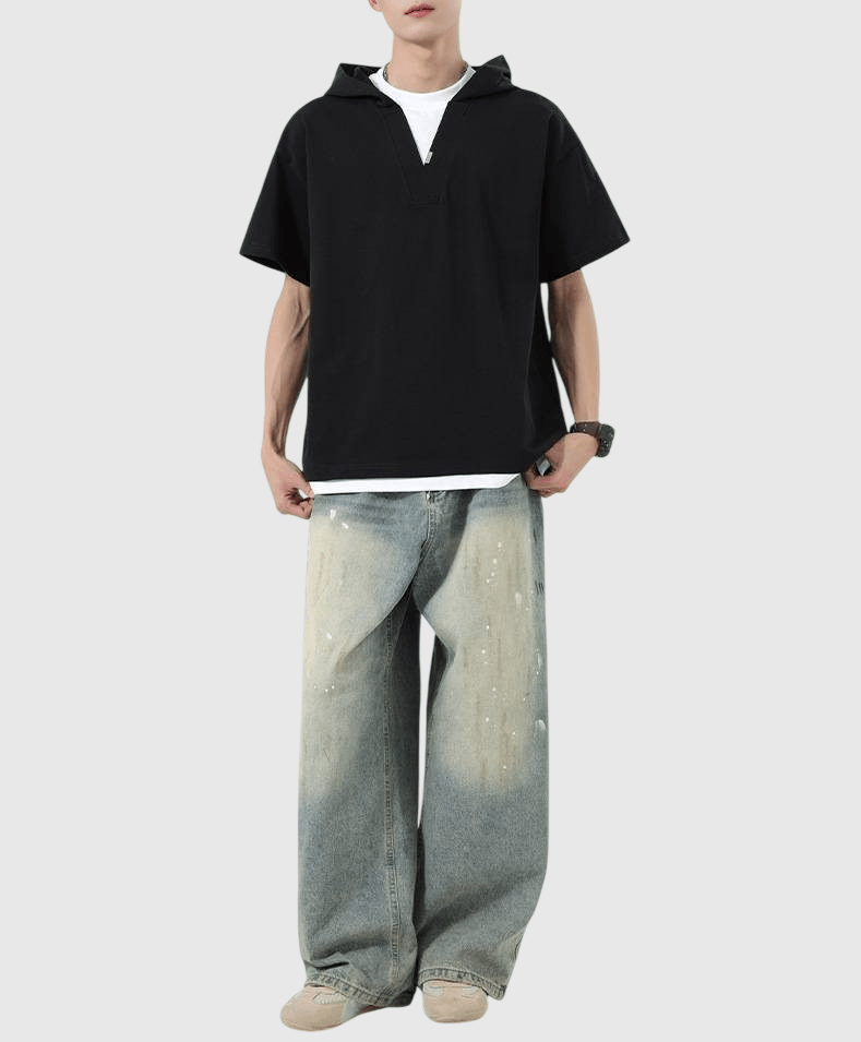 日系層次假兩件式設計 連帽重磅短袖 T-Shirt [SBT-1496]