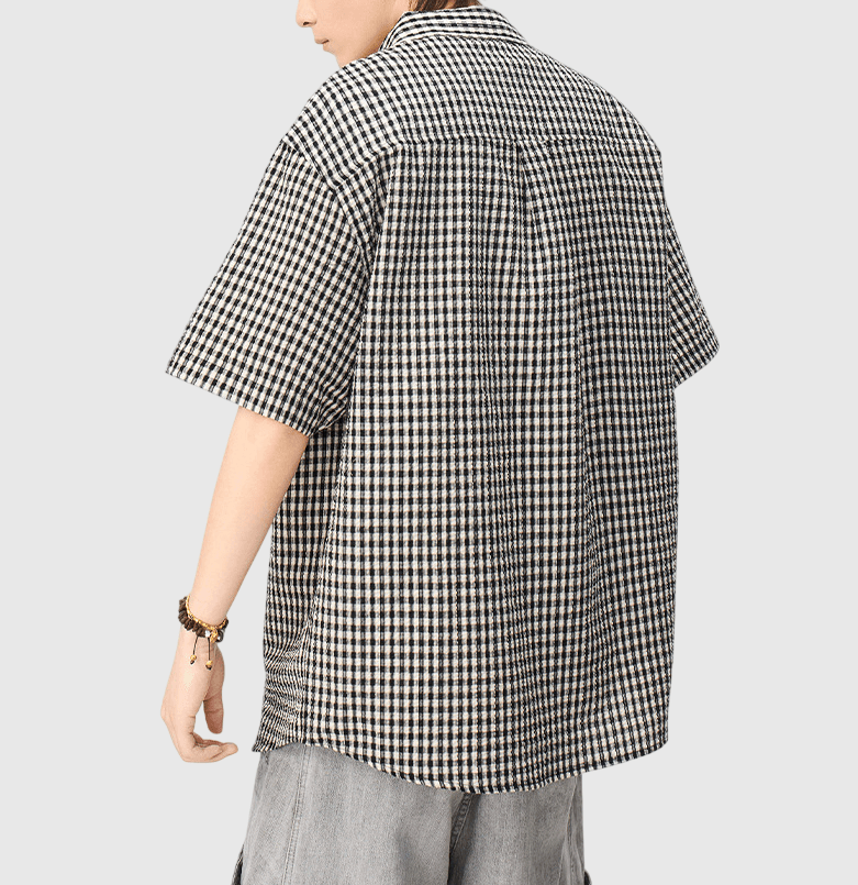 日系基礎細格仔色織工藝 透氣短袖恤衫 [SBS-1402]