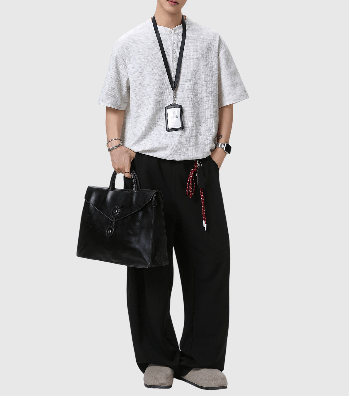 日系混色編織紋理設計 亨利領透氣短袖 T-Shirt [SBT-1552]