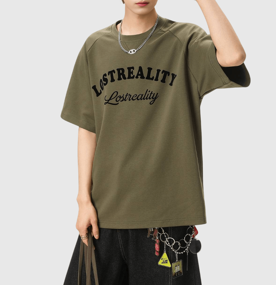 復古撞色植絨文字圖案印燙 純棉短袖 T-Shirt [SBT-1479]