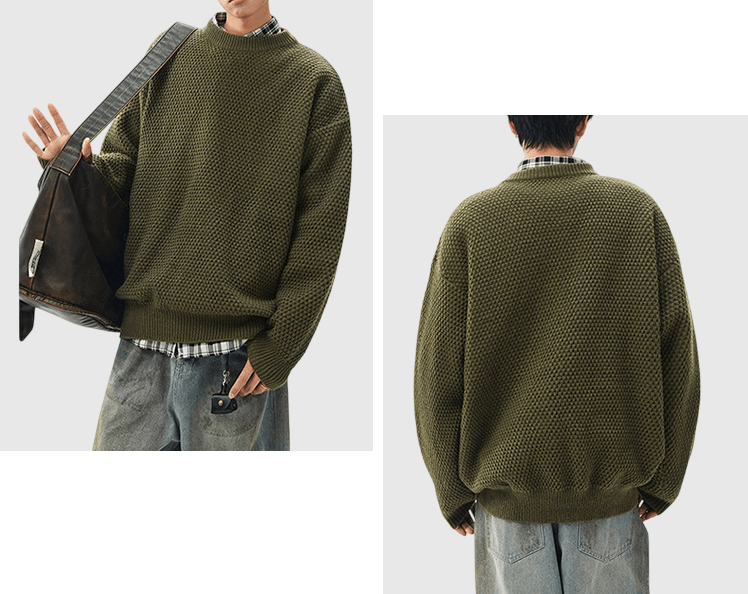 立體菠蘿紋理織布設計 圓領針織冷衫 [CBK-1036]