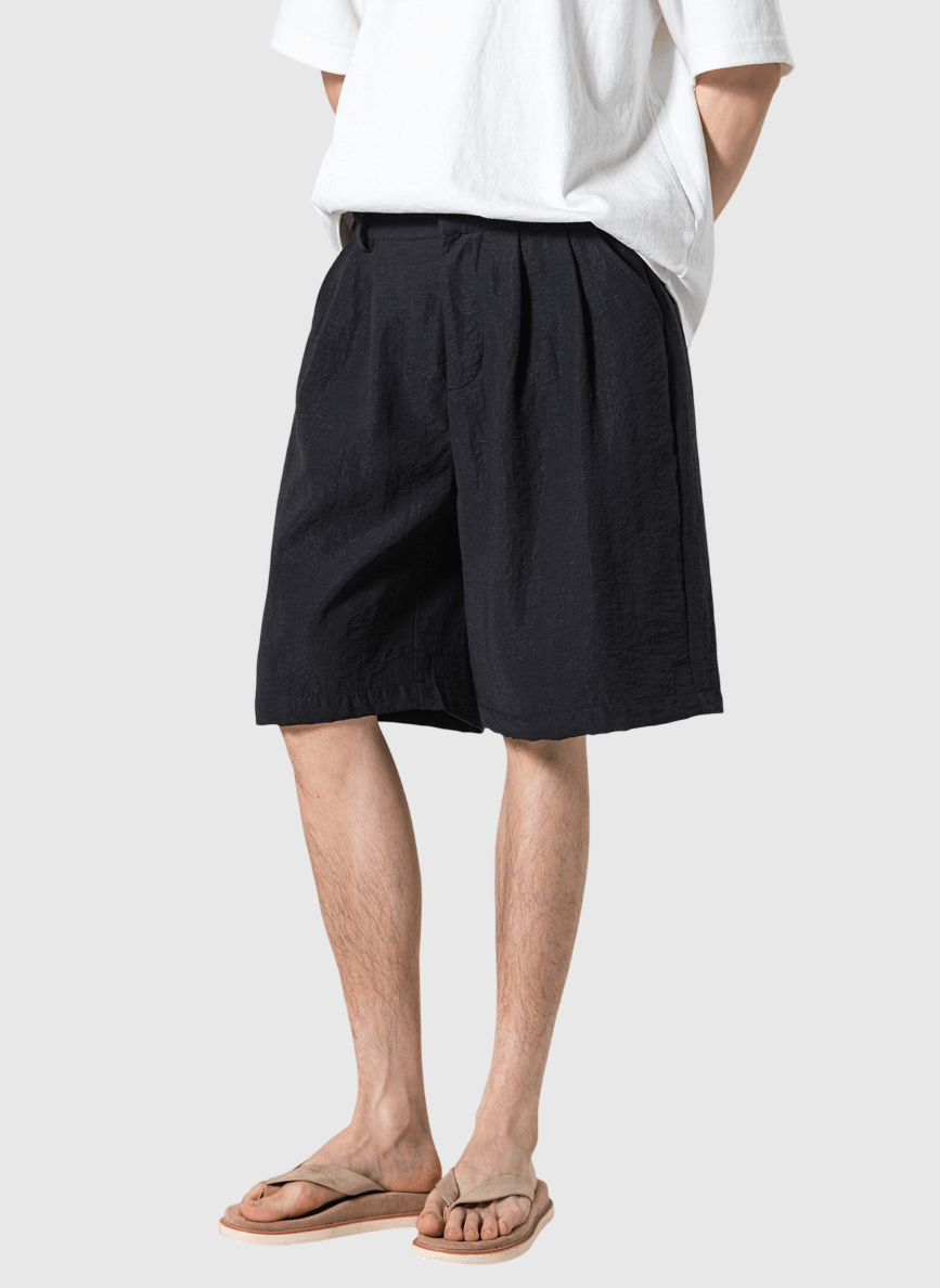 日系基礎層次褶皺設計 麻質垂感短褲 [SBST-1149]