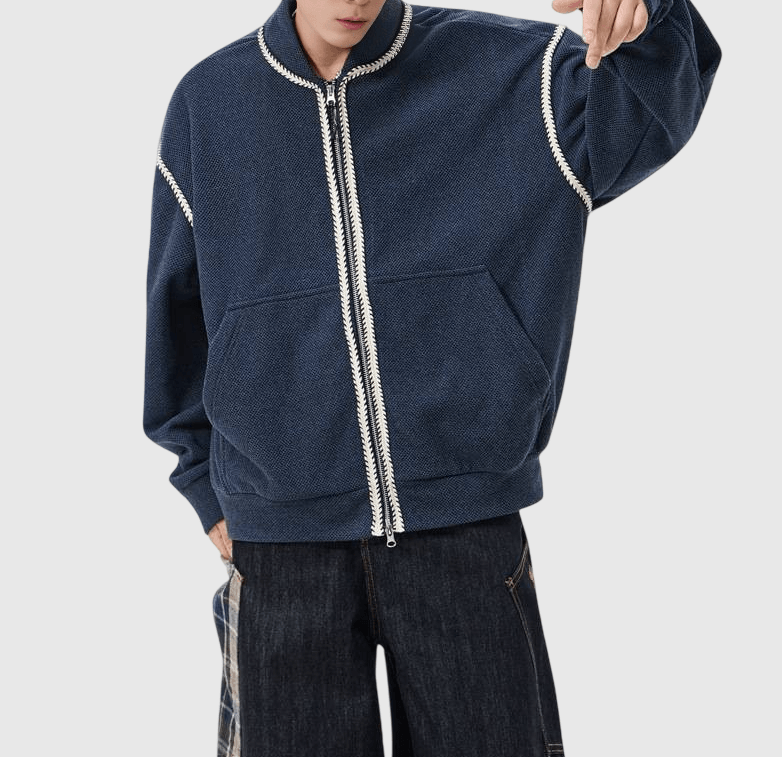 日系色系縫線包邊紋理編織 長袖外套 [SBO-1502]