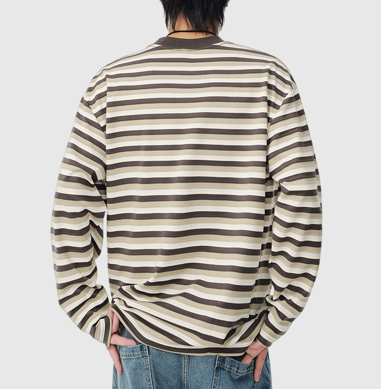 復古混色條紋編織 長袖 T-Shirt [SBT-1465]