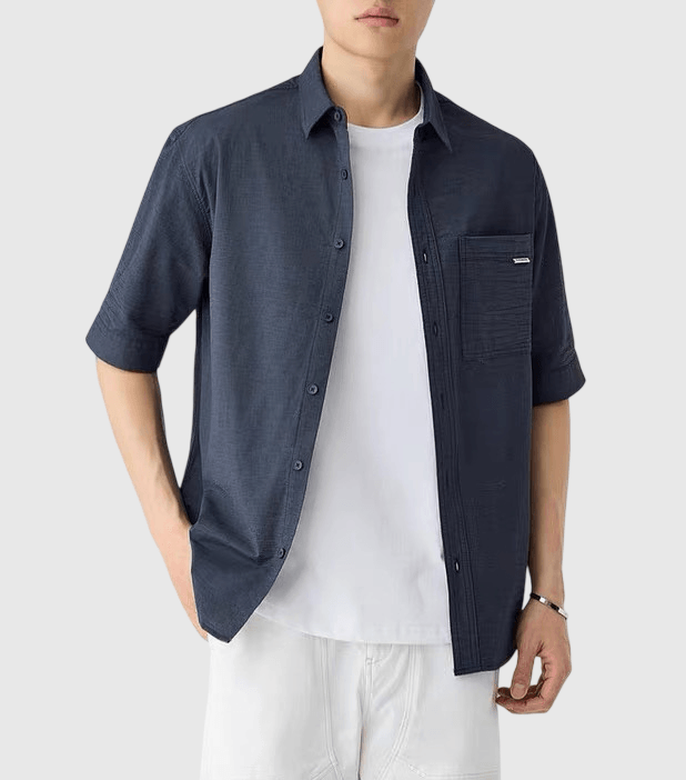 日系基礎前袋細標籤縫紉設計 透氣短袖恤衫 [SBS-1406]