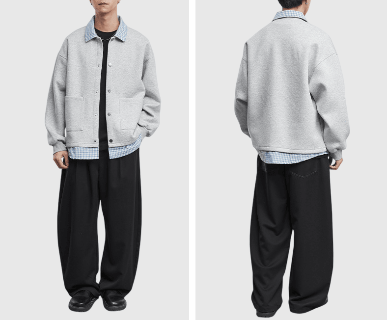 日系假兩件式恤衫縫紉拼接 長袖外套 [SBO-1483]