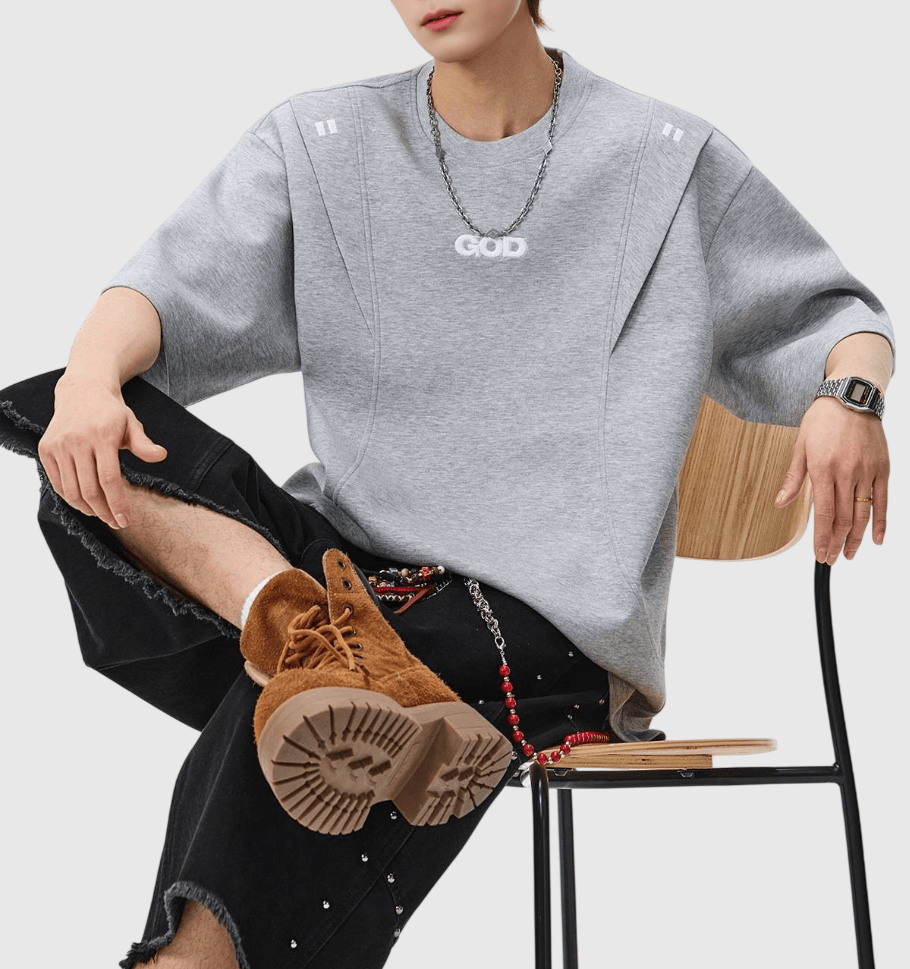 日系層次縫紉細文字刺繡設計 短袖 T-Shirt [SBT-1477]