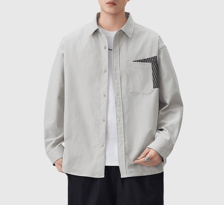 日系前袋雙縫接紋理設計 透氣長袖恤衫 [SBS-1392]