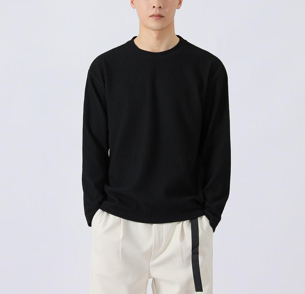 日系基礎純色粗線肌理紋理 長袖 T-Shirt [CBT-1224]