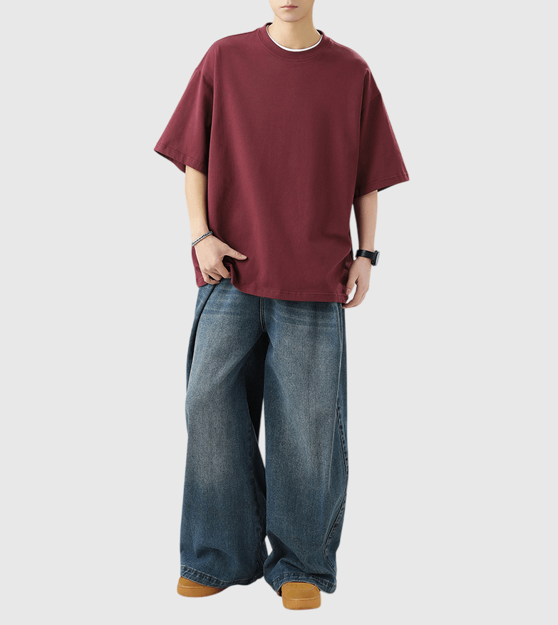 日系基礎文青色系 輕身舒適220g 純棉鬆身落肩短袖 T-Shirt [SBT-1185]