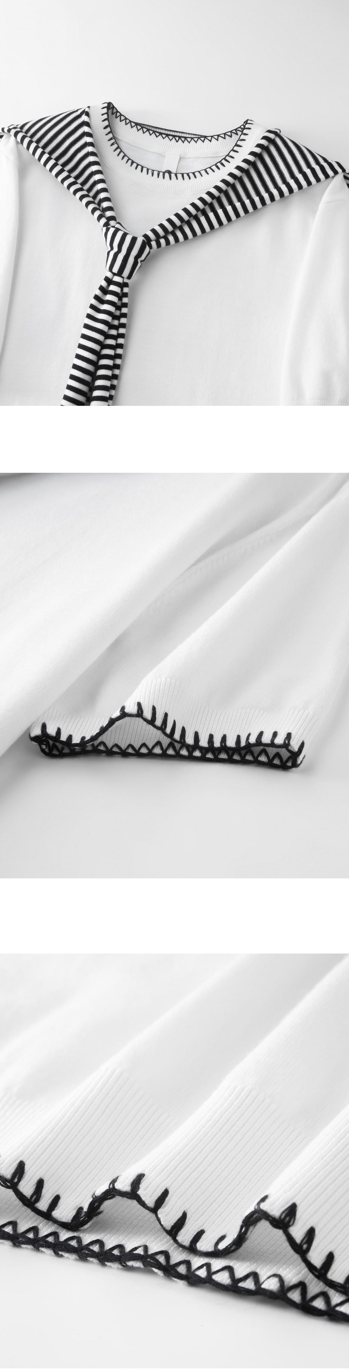 領口撞色手工縫線可拆卸披肩 短袖 T-Shirt [SBT-1553]