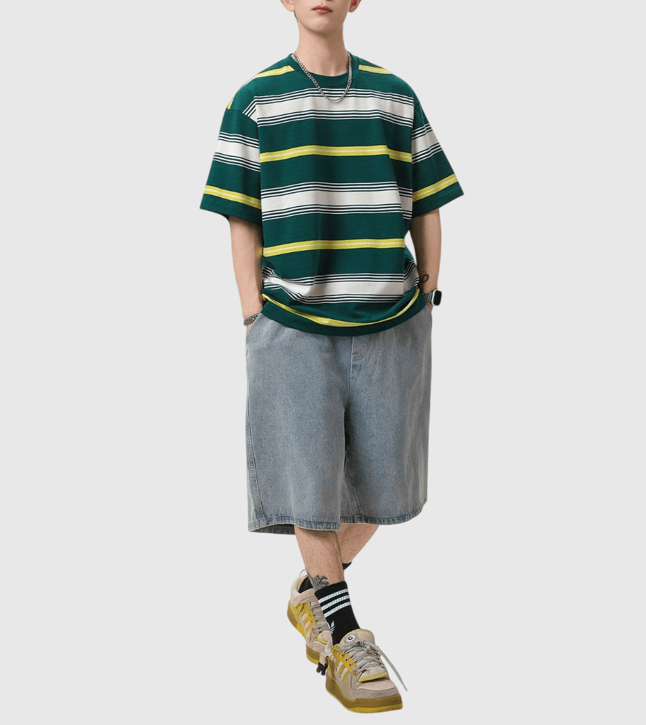 復古多色系撞色色織設計 純棉短袖 T-Shirt [SBT-1523]