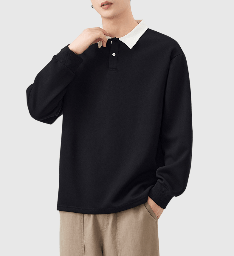 日系基礎撞色領口拼接設計 長袖 POLO T-Shirt [SBT-1468]