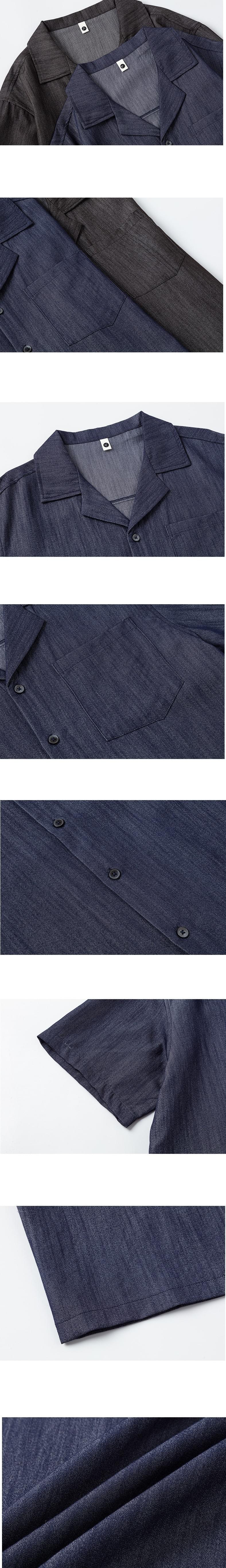 日系基礎微皺紋理 透氣垂感牛仔短袖恤衫 [SBS-1395]